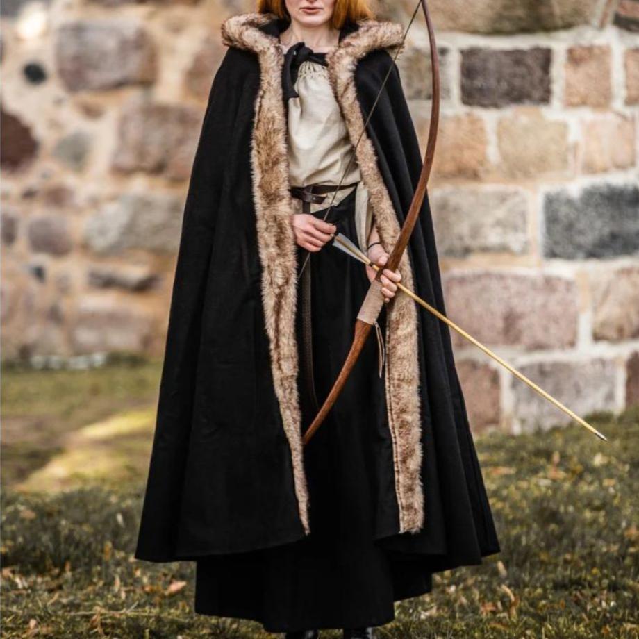 Authentic Brown Renaissance Wool Cloak | Luxurious Faux Fur Trim