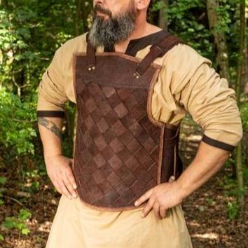 Leather lamellar cuirass with riveted square plates and adjustable straps