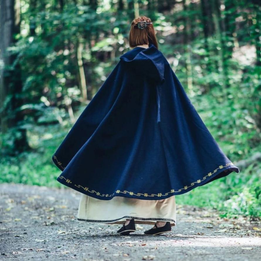 Blue Hooded Renaissance Cloak | Exquisite Hand Embroidery