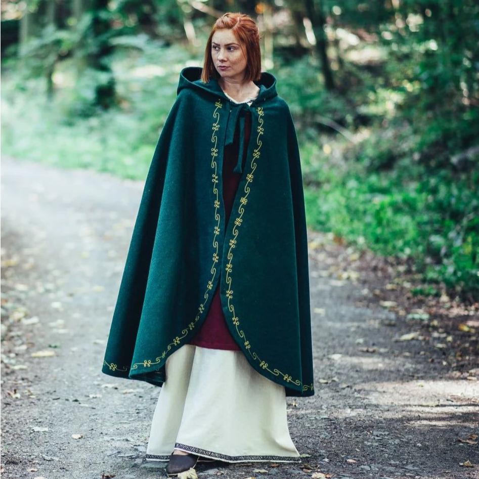 Blue Hooded Renaissance Cloak | Exquisite Hand Embroidery