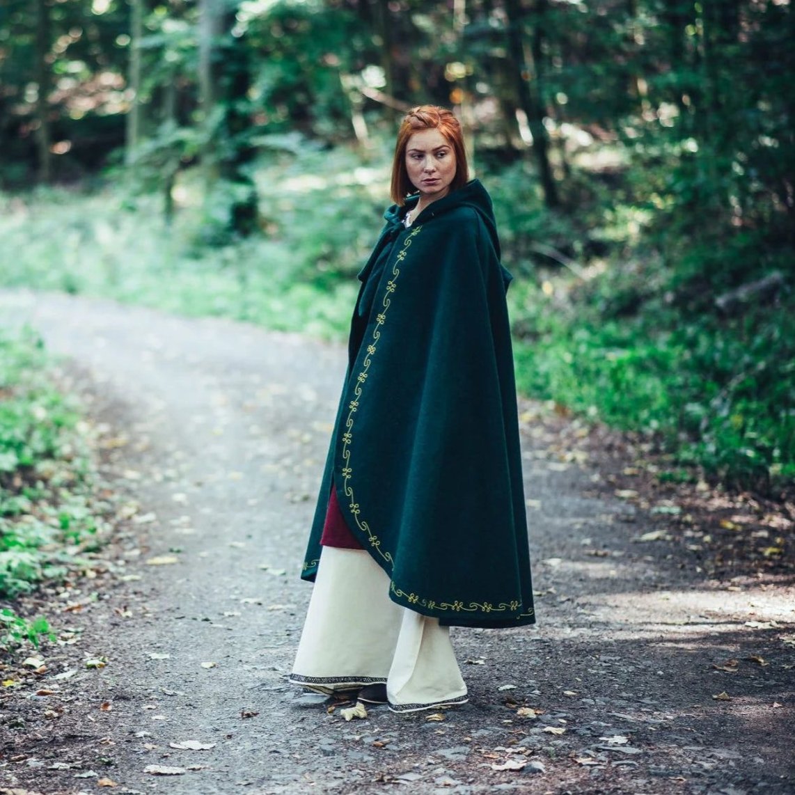 Blue Hooded Renaissance Cloak | Exquisite Hand Embroidery