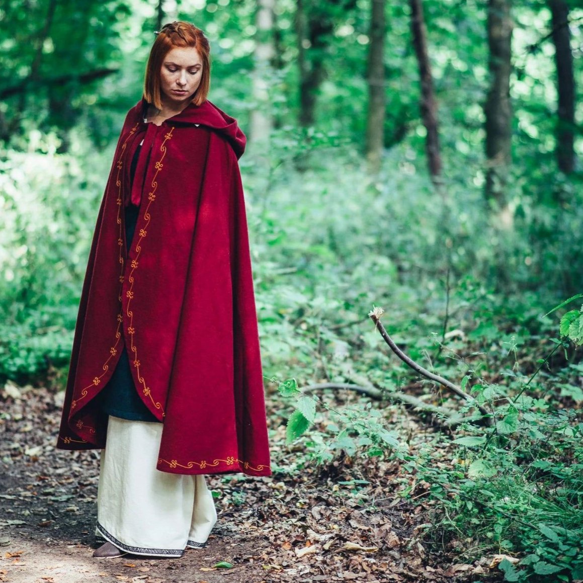 Blue Hooded Renaissance Cloak | Exquisite Hand Embroidery