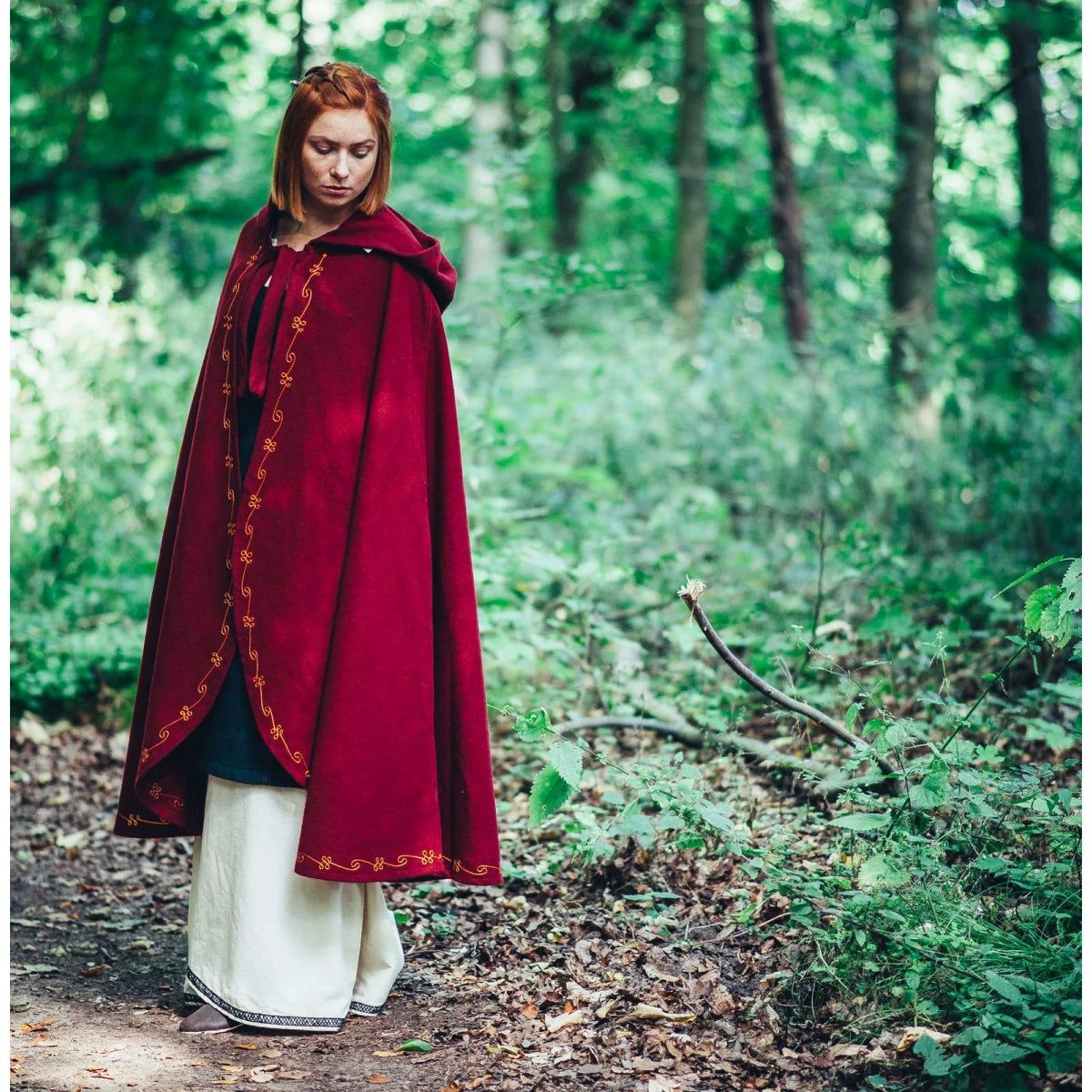 Blue Hooded Renaissance Cloak | Exquisite Hand Embroidery