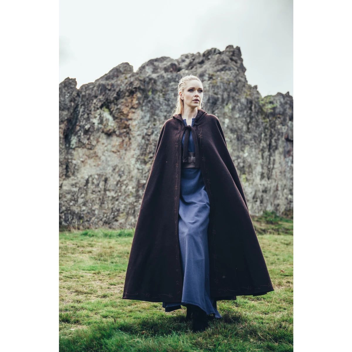 Long Wool Viking Cloak With Embroidery