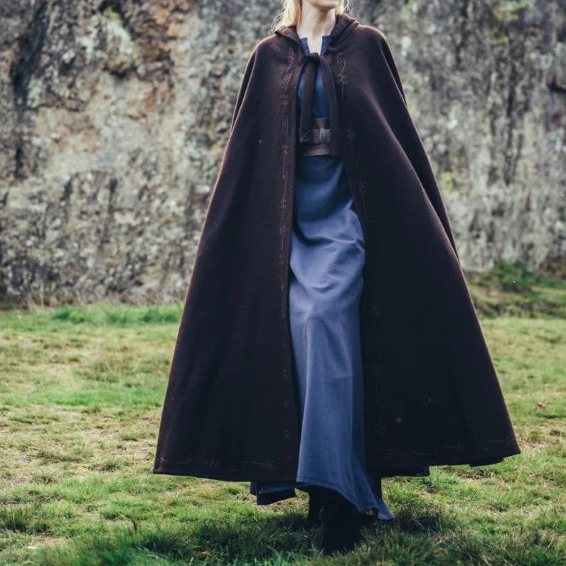 Long Wool Viking Cloak With Embroidery