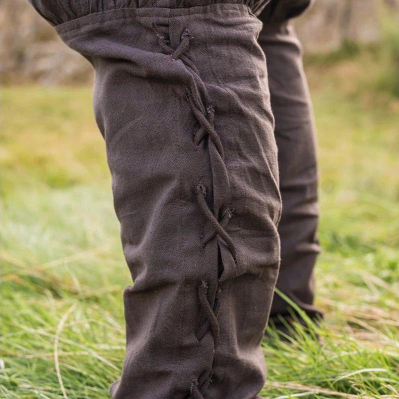 brown cotton viking pant with leg lacing 