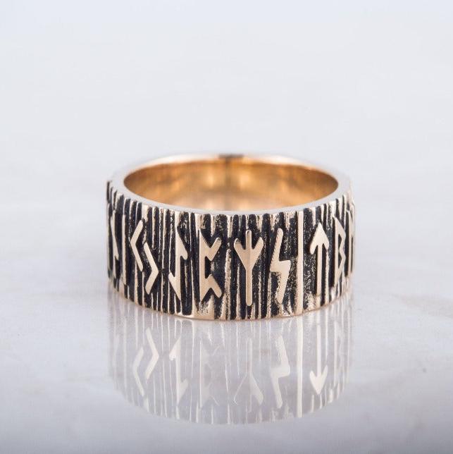 Renaissance Elder Futhark Rune Ring | Solid Bronze