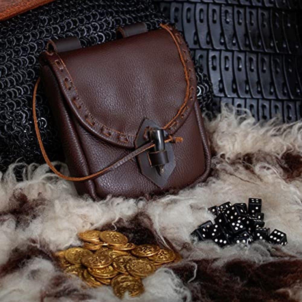 Full-grain leather belt pouch with horn toggle closure