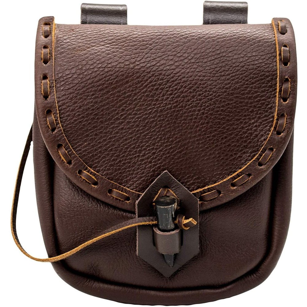 Leather belt pouch with horn toggle, alternate view