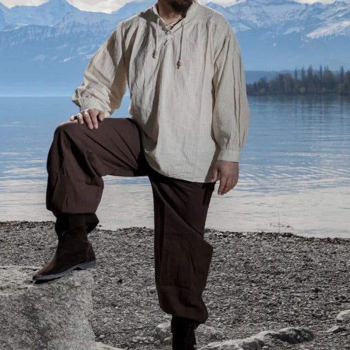 Lace-up front and elastic waist on cotton Renaissance pants