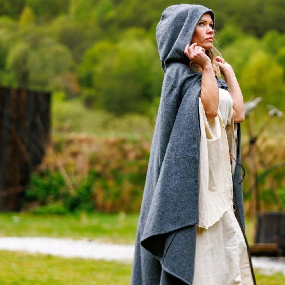 Back view of wool cloak showing full length