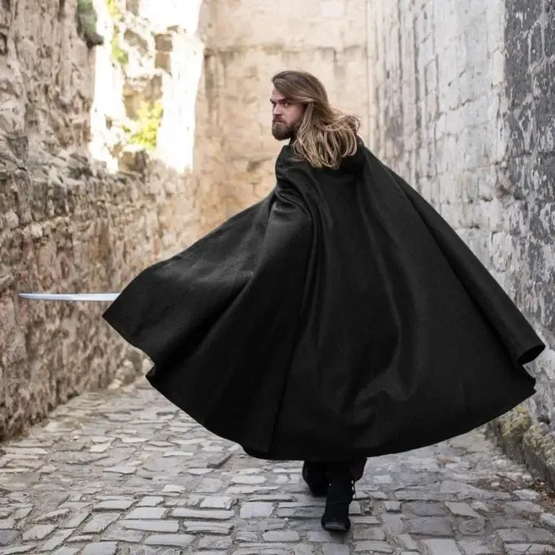 Wool cloak worn over a medieval outfit
