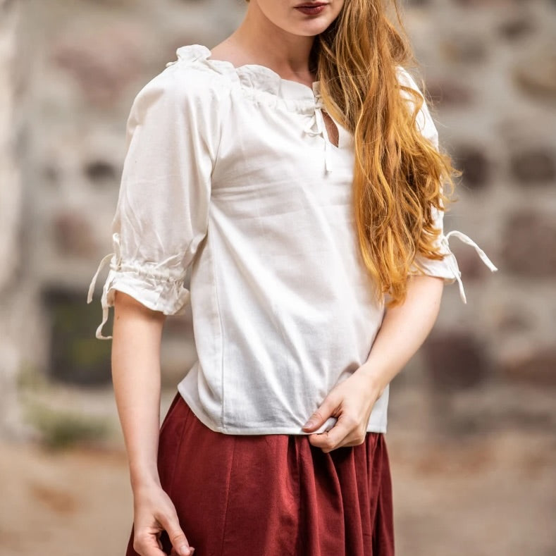 White Renaissance Blouse for Women | Lace Accents