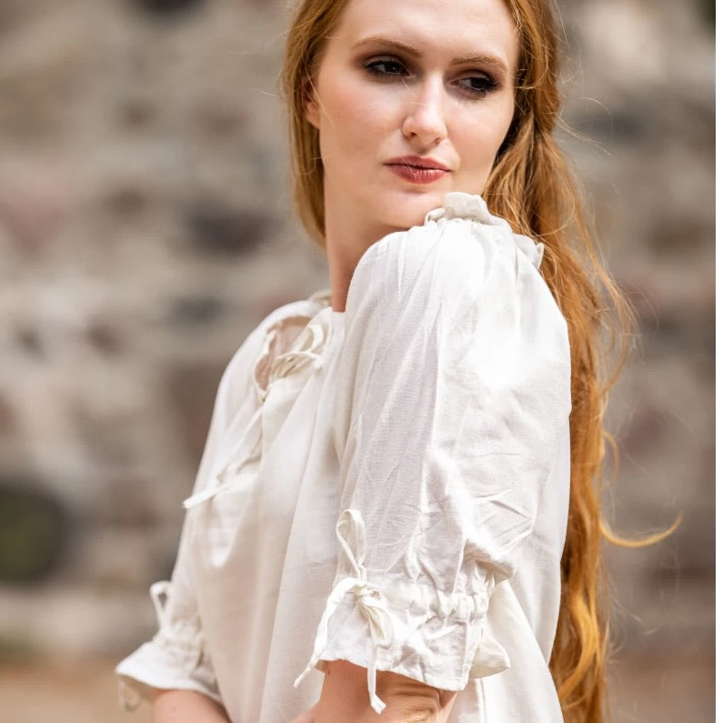 White Renaissance Blouse for Women | Lace Accents