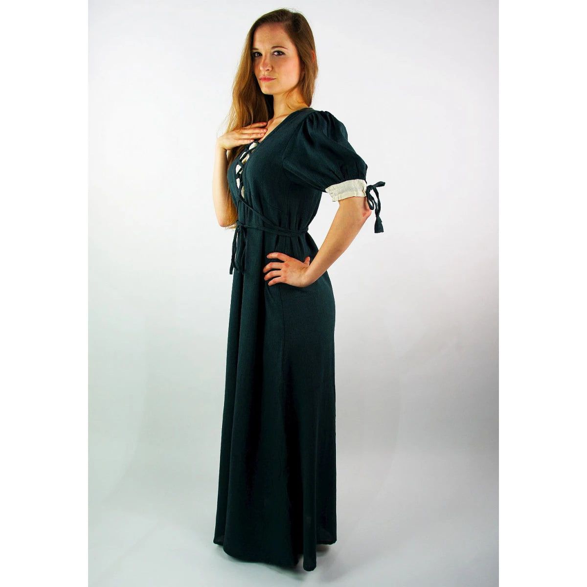 Viking Summer Dress in Green with Laced Front and Sleeves-3