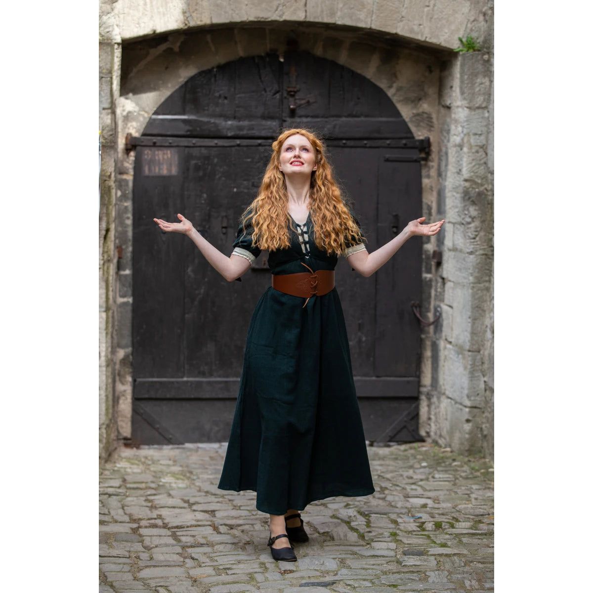 Viking Summer Dress in Green with Laced Front and Sleeves-5