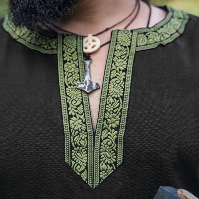 black viking tunic with embroidery border 