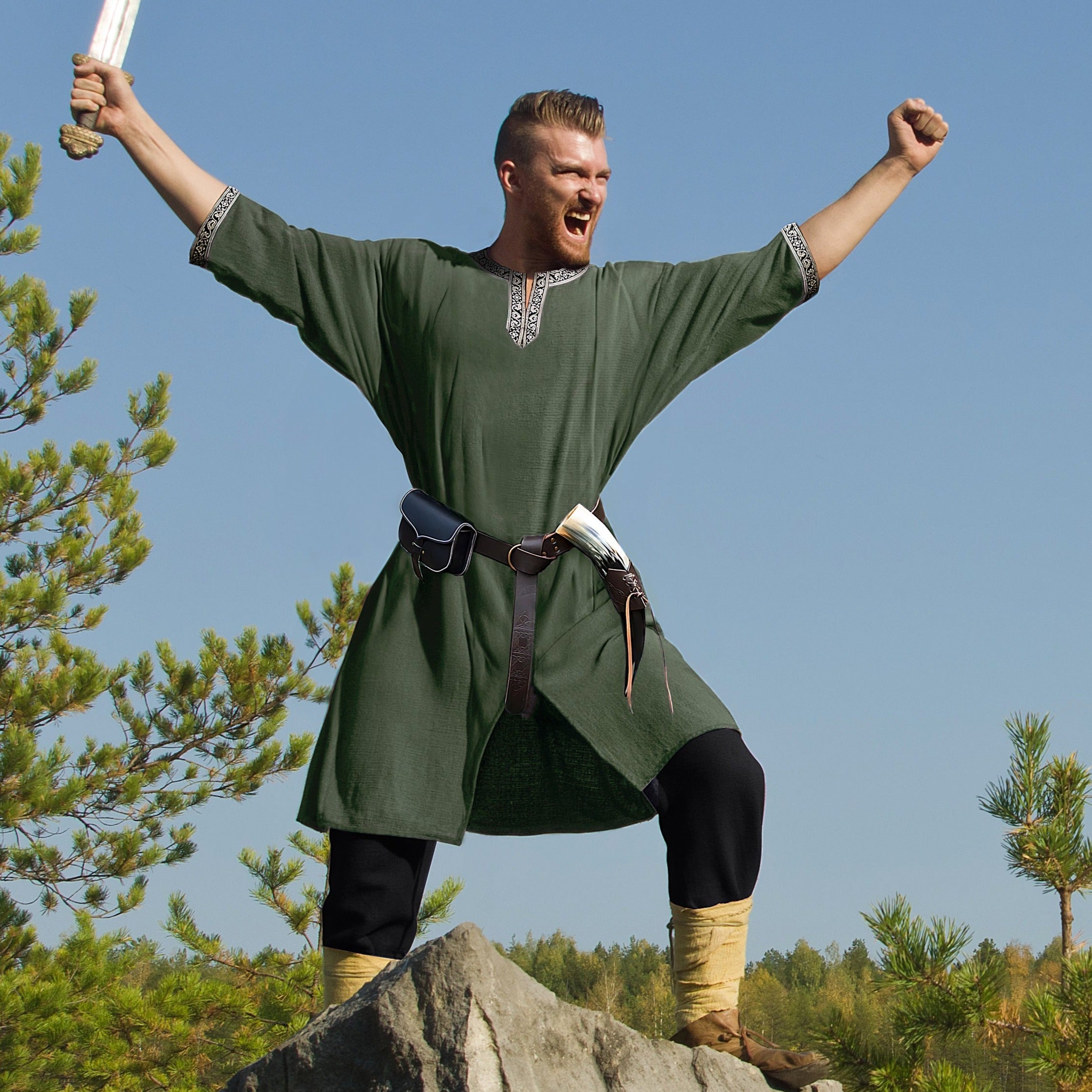 green Short Sleeve Long Viking Tunic