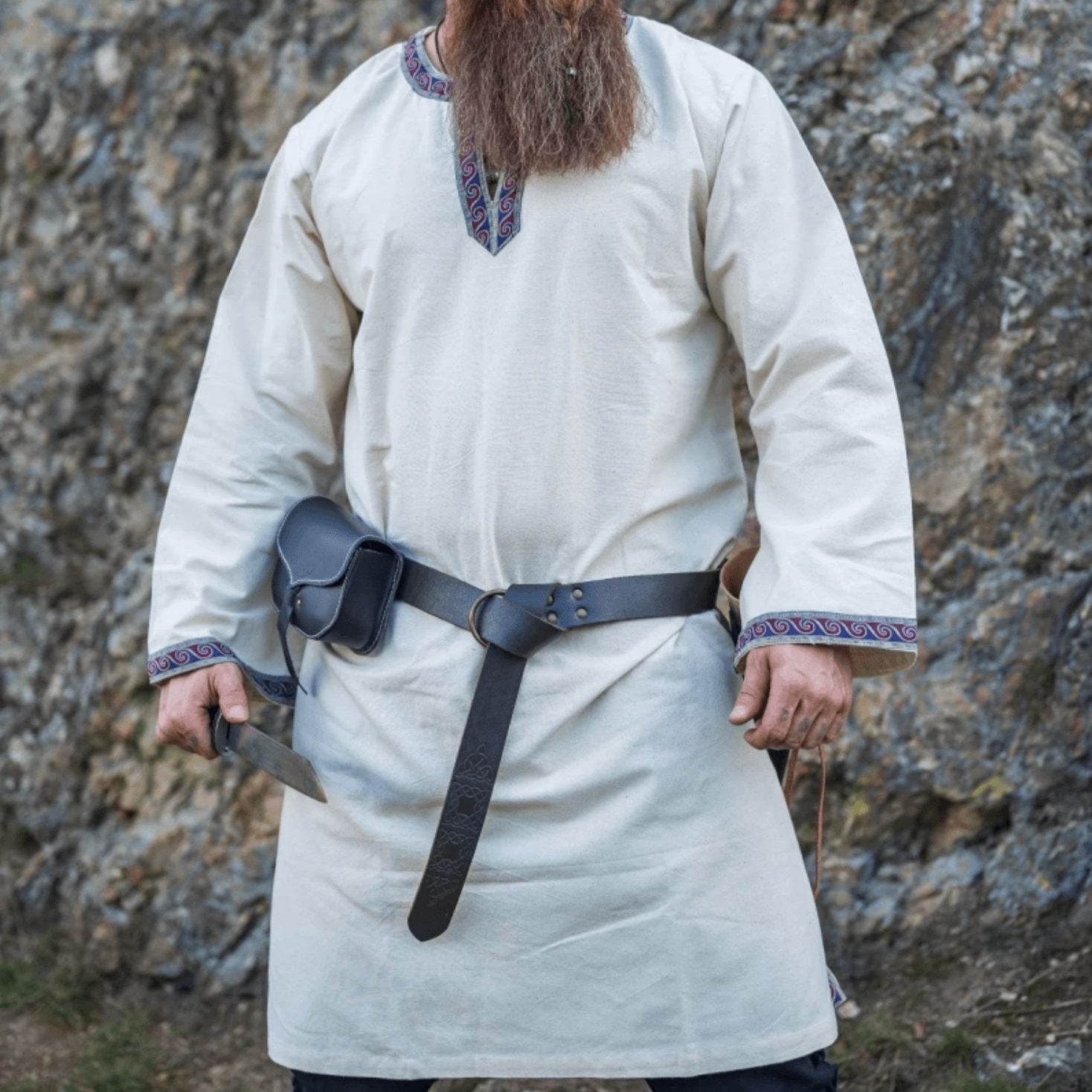 natural cotton viking tunic with border 