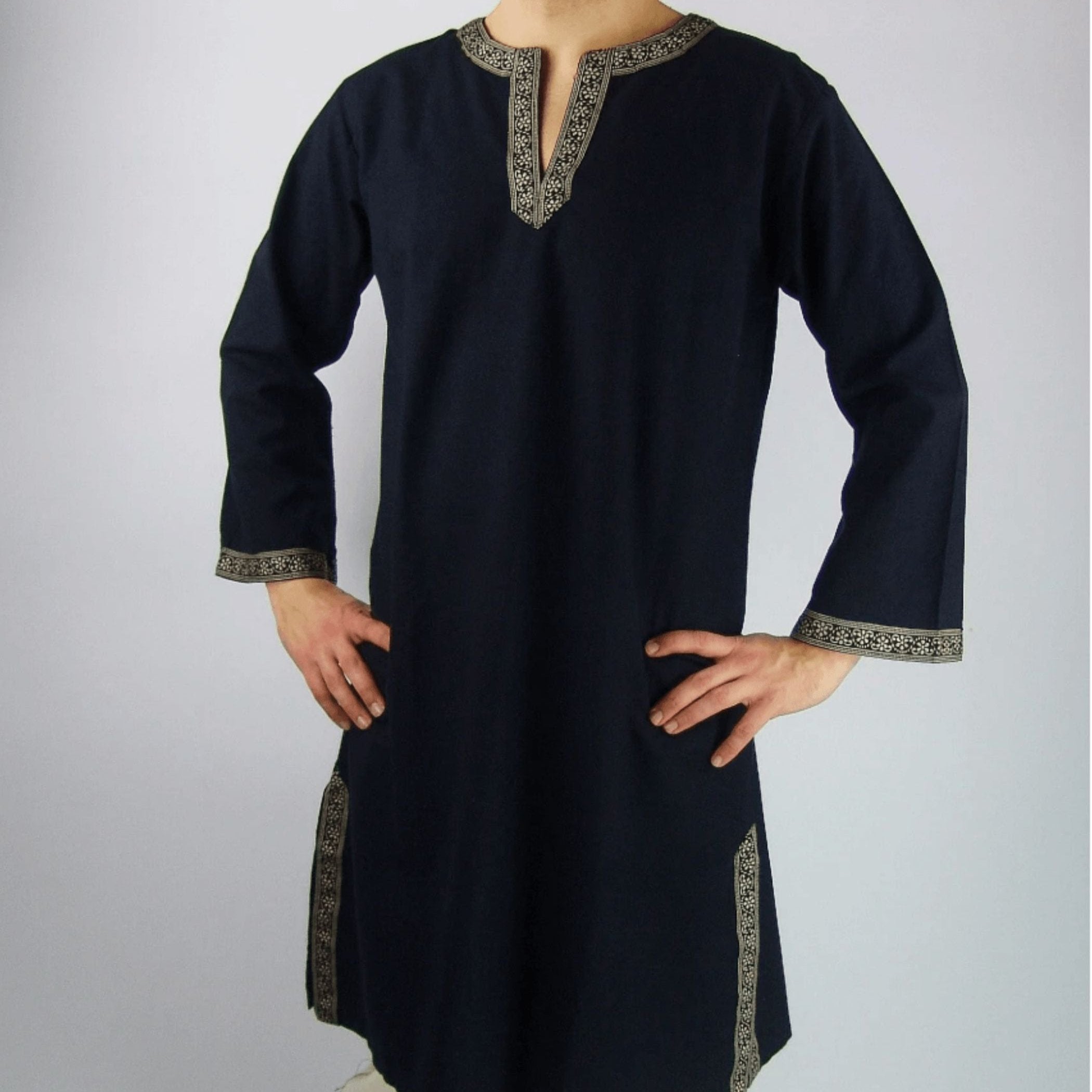 black cotton long viking tunic