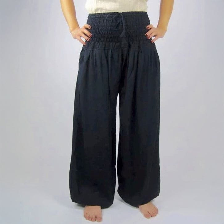 Black Renaissance Wide-Leg Trousers | High Waist | Elastic Waistband