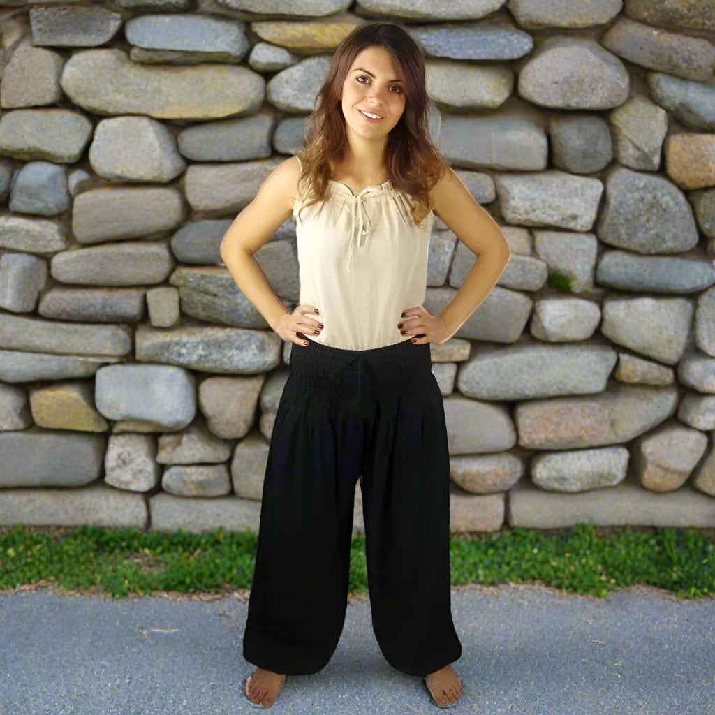 Black Renaissance Wide-Leg Trousers | High Waist | Elastic Waistband