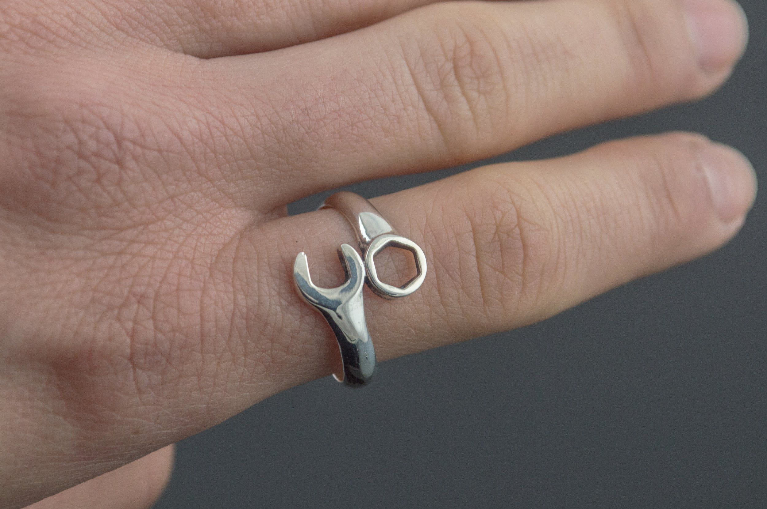 Wrench Ring Sterling Silver Unique Handmade Jewelry-7